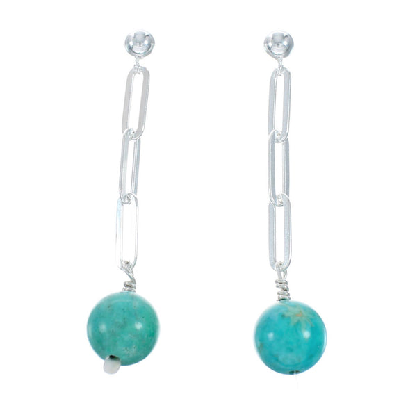 Southwestern Genuine Sterling Silver Turquoise Bead Post Dangle Earrings TX10208